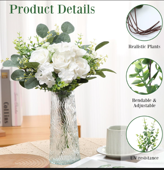 50 Pieces Artificial Decorative Flowers - Realistic Silk Petals | Ideal for Vases, Weddings, Home & Party Decor