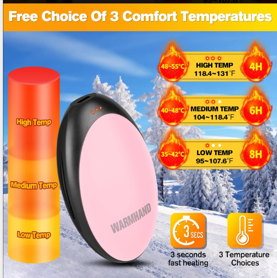 Portable Rechargeable Hand Warmer (5200mAh) | Dual-Function: Phone Charger + Heater | Compact for Commute/Camping