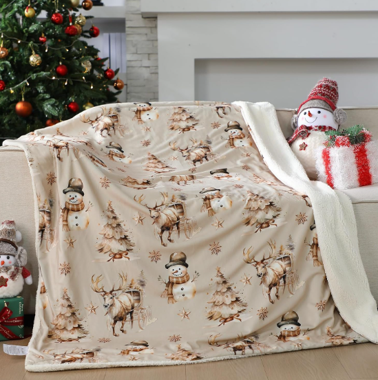 Christmas Atmosphere Decorative Blanket | Plush Fleece, Snowflake Pattern | Sofa & Bed Festive Decor