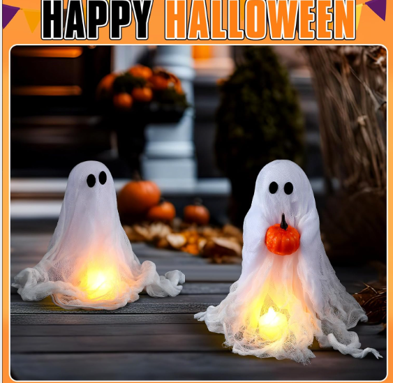 2-Piece Cute Halloween Ghost Decorations | Light-Up, Battery-Powered | Indoor/Outdoor Haunted Vibe