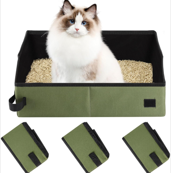 3-Piece Portable Foldable Cat Litter Container | Waterproof, Leak-Proof | Travel & Home Use