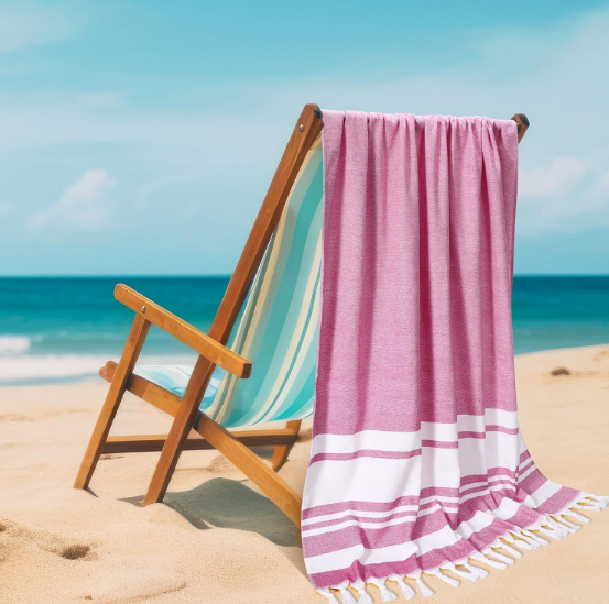 2-Pack Pure Cotton Bath/Beach Towels | Super-Sized Striped | Absorbent, Quick-Dry