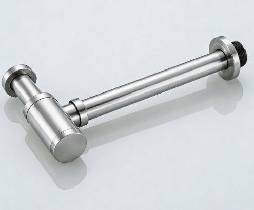 Random Brass Contemporary Round Bottle P-Trap 1 1/4, Sink Waste Drain P-Trap Kit (Brushed Nickel)