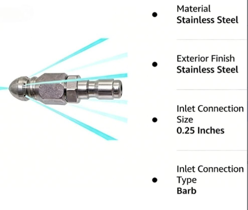 Stainless steel high-pressure sewer jet nozzle, mini compact and durable sewer jet nozzle, pressure drain jet hose nozzle, 1/4-inch quick connector, food-grade 304/316 stainless steel