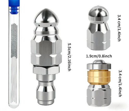 3 PCS Pressure Washer Sewer Jet Nozzle Kit - Stainless Steel Rotating Nose Jet Tips, Alternative Model Sewer Pipe Spray Heads, 1/4" NPT Quick Connectors, 5000 Psi for Pipe Clog Cleaning