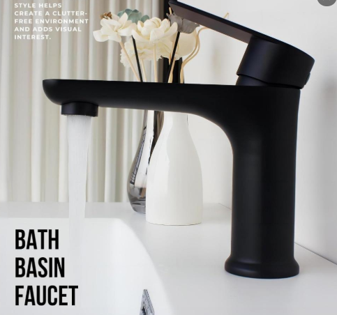 Bathroom faucet [SUS 304 stainless steel] black waterfall bathroom faucet, single hole, with overflow pop-up sink drain stopper, black sink drain