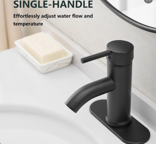 Matte black bathroom faucet, single-hole bathroom sink faucet, modern single-handle bathroom faucet for 1 or 3 holes, RV sink vanity faucet (with drain, black)