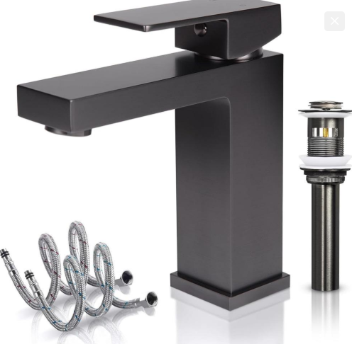 Single-handle bathroom faucet and bathroom sink drain with overflow, solid brass brushed gray 1-hole sink faucet, cUPC & CEC certified single-hole faucet for bathroom sinks (Gray)