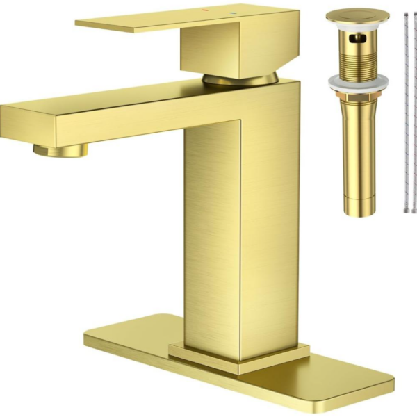 Gold Bathroom Faucet, One Hole Single Handle Faucet with Pop Up Drain