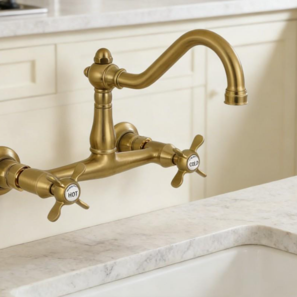 8 Inch Center Wall Mounted Bathroom Faucet, Matte Brass Finish, Modern Design, Durable Structure, High-Quality Material