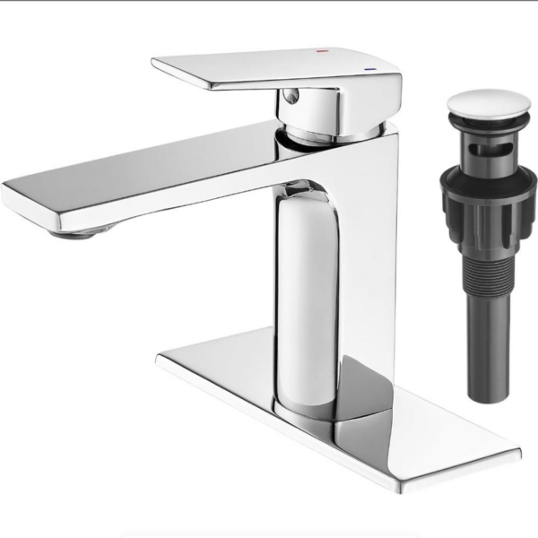 Chrome Bathroom Faucet Single Handle Bathroom Sink Faucet Lavatory Vanity Faucet with Pop Up Drain & Water Supply Lines