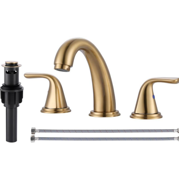 Bathroom Sink Faucet 3 Holes Gold, ALEASHA Widespread Bathroom Faucets, Faucet with Pop Up Drain, Faucets with 304 Stainless Steel Lead-Free Hose