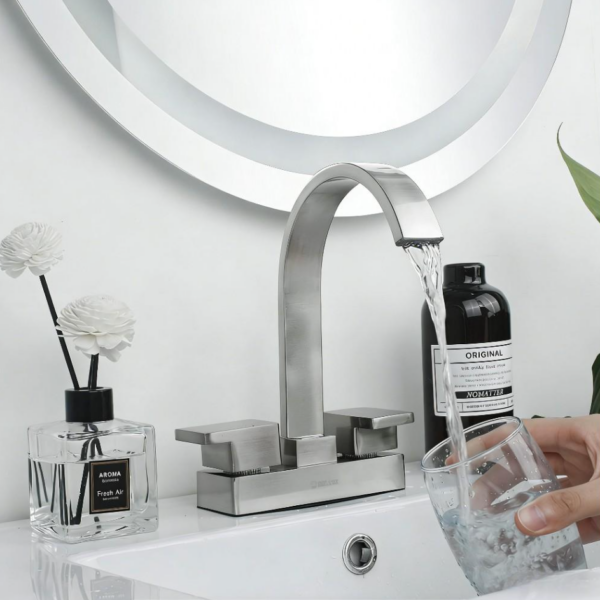 Bathroom Sink Mixer Valve, Bathroom Faucet, 2 Handle Basin Tap, Bathroom Mixing Tap, Brushed Nickel, Sp-40036-2