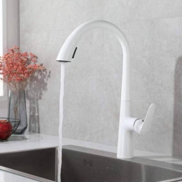 Tifilojia White Modern Farmhouse -Mount Sink Faucet with Pull-Down Sprayer - Stainless Steel Nickel Plated Kitchen Faucet Suitable for Sinks, & Corrosion-Resistant, Installation