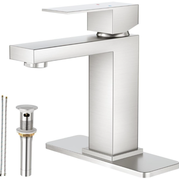 Brushed Bathroom Faucet,One Hole Bathroom Faucet Single Handle Bathroom Faucet with Pop Up Drain,Bathroom Vanity Faucet 1 Hole RV Sink Faucet Restroom Basin Faucet Stainless Steel