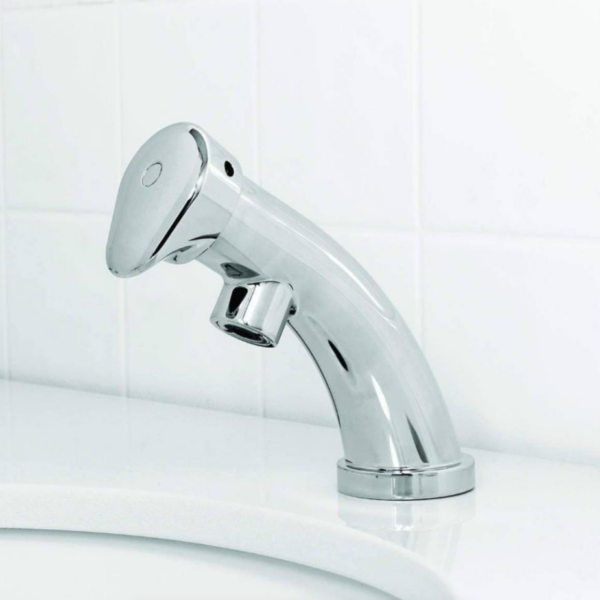 S-5125 Single Supply Metering Faucet with Push-Pull Activation - Brass, ADA Compliant Sink Faucet, Spout & Stainless Valve - for public restrooms, Schools, Hospitals (No Hoses Included)