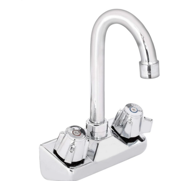 DuraSteel Commercial Hand Sink Faucet - Wall Mount Sink Faucet 4 Inch Center for Kitchen Small Sinks - 3-1/2 Gooseneck Spout Knob Handle - 2 Hole Wet Bar Faucets Laundry Tub Restaurant Utility Room