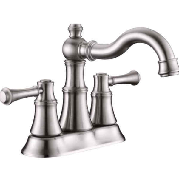 Modern Centerset Bathroom Sink Faucet with Up Drain - 3-Hole Installation, 2-Handle Hot/ Water Controls, 360° Swivel Spout & Brushed Nickel Finish - Wall-Mounted Lavatory Faucet (Stainless Valve) 4-Inch Sink Compatible for